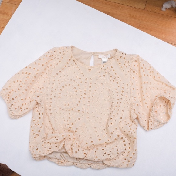 Feminine Eyelet Puff Sleeves Blouse Cute Girly Coquette Cream Medium - Picture 2 of 14